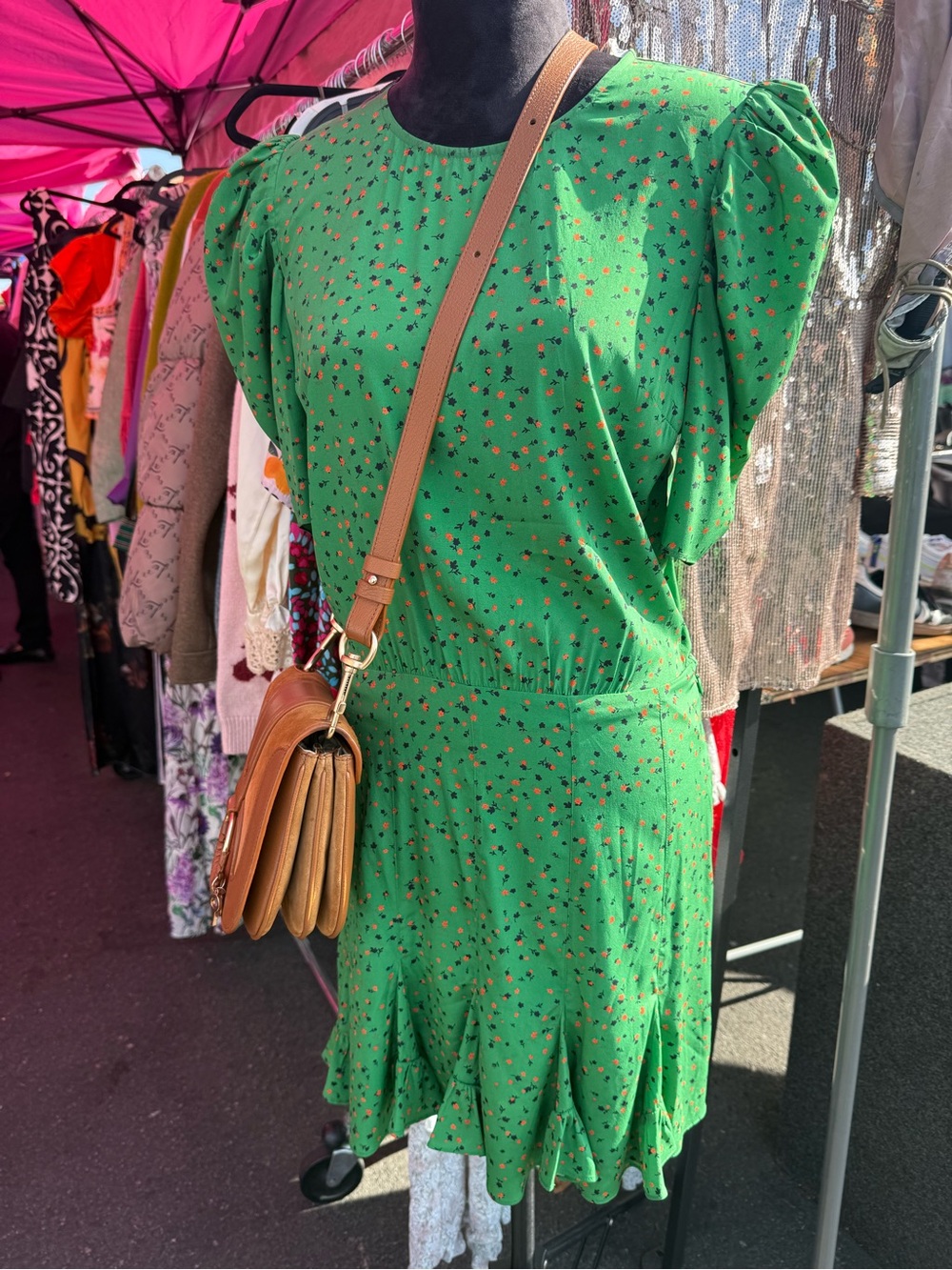 Veronica Beard Green Floral Short-Sleeve Day Dress